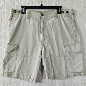 VTG Polo Ralph Lauren Drill Khaki Short 36 Cargo Utility Canvas Y2K Military